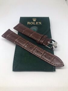 20mm Rolex Brown Leather Band with 16mm Steel Buckle and Rolex HQ Pouch