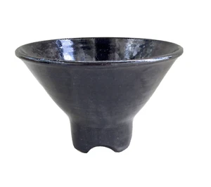 Black Stoneware Pottery Studio Art Pedestal Bowl, Artist Signed 8-1/4" Wide - Picture 1 of 9
