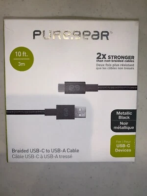 Cable trenzado USB-C a USB-A PureGear de 10 pies - negro Foto 1 de 2