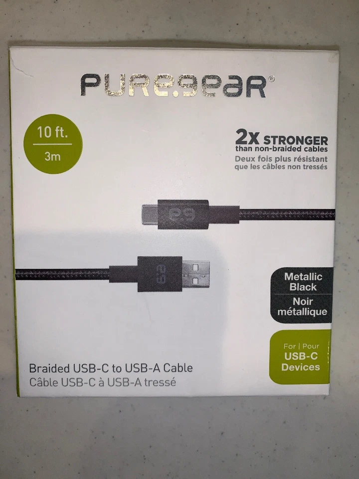 PureGear 10Ft Braided USB-C to USB-A Cable- Black - Image 1 of 2