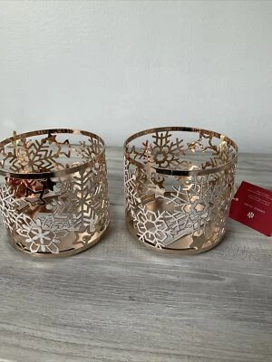 New 3 -Wick Candle Holder sleeves Gold White Decorative Christmas Star Theme 2PC - Image 1 of 4
