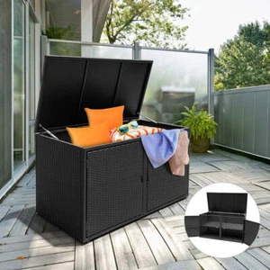 NNECW 0.33m Patio Rattan Storage Container Box with Shelf -Black - Picture 1 of 10