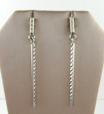 .925 Sterling Silver Dangle Earrings Textured Etched Bar Bright Cut Party - Image 1 of 2