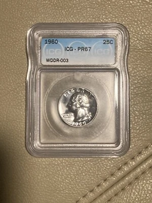 1960 25C PR67 PROOF WASHINGTON SILVER QUARTER WDDR-003 ERROR - Image 1 of 2