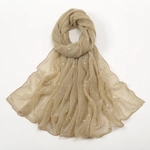 Women Shiny Sequin Polka Dots Scarf Shawl Wrap Headscarf Thin Long Wide Scarves - Picture 1 of 26