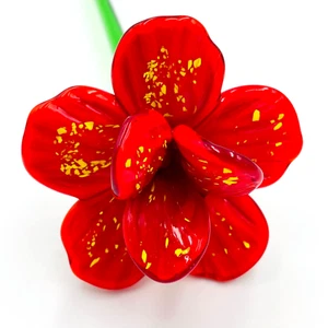 Vidrio artístico soplado a mano de colección tallo largo amapola roja (19 pulgadas) MCM Cottagecore LEER - Imagen 1 de 17