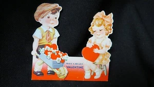 Vintage Shirley Temple Type Girl & Boy Valentine Card c. 1940s - Picture 1 of 2