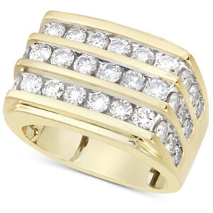 3Ct Men's Diamond Multi-Row Ring 10k Yellow Gold