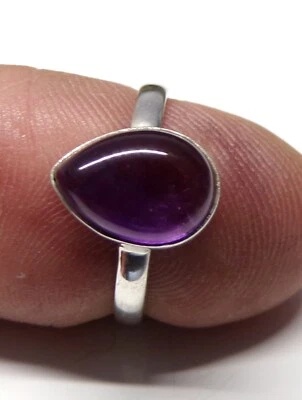 Handmade 925 Sterling Silver 9 x 7 mm Amethyst Teardrop Stone Ring Size H to W - Image 1 of 4