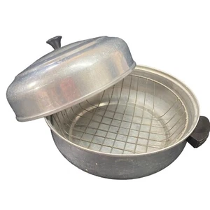 Calentador de bollos de aluminio 3 piezas cesta de alambre manijas de baquelita negro perno vintage - Imagen 1 de 11
