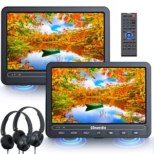 2 X 10.5" Full HD Car Headrest Monitor DVD Player Dual Screen TV USB/SD Battery - Picture 1 of 11