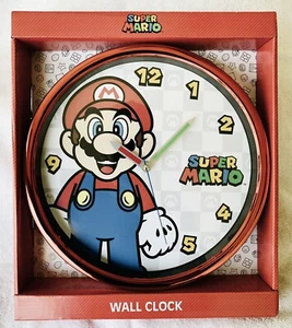 NEW Super Mario Bros MARIO 12" Diameter Analog Wall Clock w/Red Chrome Trim Ring - Picture 1 of 5