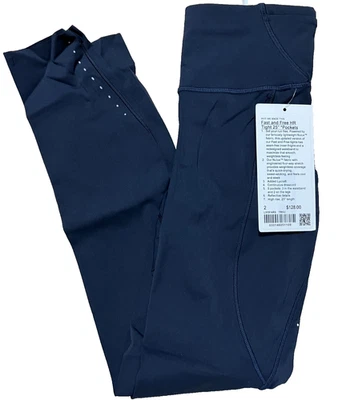 Lululemon Rápido Y Gratis Highrise HR Apretado 25" Bolsillos Talla 2 Azul Marino Verdadero LW5FARS Foto 1 de 2