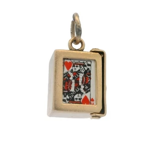Mini baraja de cartas de juego vintage de oro amarillo sólido de 14kt con estuche que se puede abrir con dije - Imagen 1 de 5