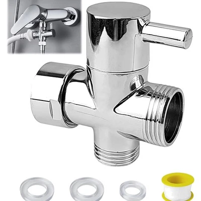 3 Wege Ventil Messing Silber 6,8x6,1cm Umschaltventil Dusche Küche - Bild 1 von 4