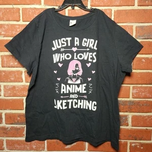 Just a girl who loves anime and sketching XL womens tee kawaii black and pink - Picture 1 of 3
