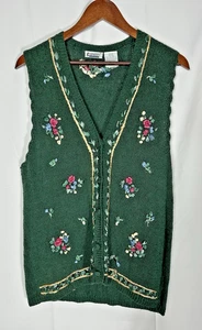 Vintage Capacity Sweater Vest Size M Floral Silk Green Forest Fairy Cottagecore - Picture 1 of 16