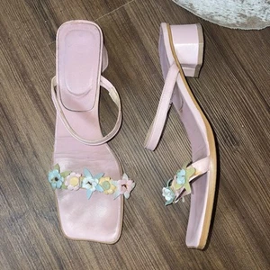 Vintage Y2K hochhackige Blumen-Sandalen Größe 8,5 Proxy-Marke Landhaus Kern Feenstil - Bild 1 von 7