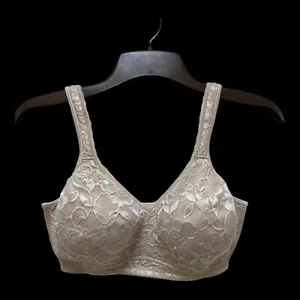38DD 4716 Playtex beige hellbraun 18 Stunden glatt n' stilvoll weicher Becher BH Spitze kabellos - Bild 1 von 3