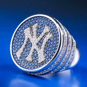 3ctSimulated Diamond "NY" Initial Men's Ring 14k White Gold Plated Silver 925 - Picture 1 of 4