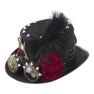 Steampunk Top Hat with Flower Feather with Goggles with Chain for Adult - Picture 1 of 7