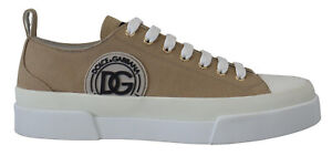 DOLCE & GABBANA Shoes Sneakers Beige Canvas Low Top Logo Mens s. EU44 / US11