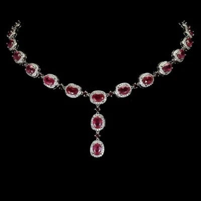 RUBY NATURAL GENUINE MINED GEMS  SOLID STERLING SILVER 925 NECKLACE 19 - 19.5 in - Image 1 of 4