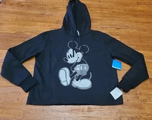 Disney Mickey Mouse Classic Plaid Juniors Crop Hoodie Black Large - Picture 1 of 2