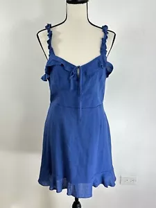 Lulus Spaghetti Straps Mini Dress Linen Blend Blue Sz L - Picture 1 of 6