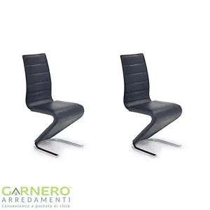 Set 2 sedie da pranzo in ecopelle design moderno nero bianco acciaio ELINA - Foto 1 di 4