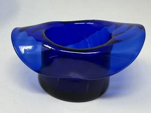 Vintage Cobalt Blue Glass Top Hat Toothpick Holder Trinket Dish 5" W - Picture 1 of 5