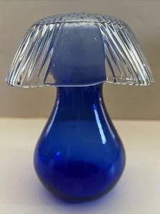 Glass Mushroom Cobalt Blue Handmade Garden Sculpture Paperweight Home Decor - Picture 1 of 11