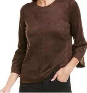 J. McLaughlin Keaton Brown Faux Suede Bell Sleeve Top Sz S - Picture 1 of 11