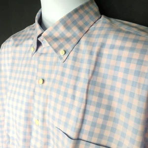 Peter Millar Plaid Shirt Pink Blue Size Large Long Sleeve Cotton Spandex - Picture 1 of 11