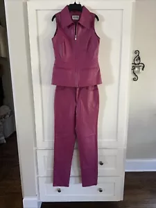 Mujer Cuero Pantalones Chaleco Traje Púrpura Bagatelle Vintage Magenta Talla 2 - Imagen 1 de 15