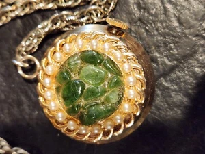 Vintage Cheshire Watch Pendant With Crushed Jade Looking Stones - Picture 1 of 6