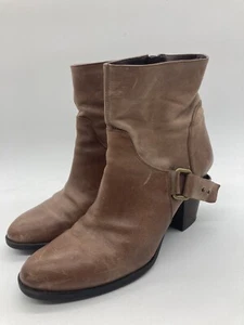 Nine West "Herewegoo" Tan Leather Zip Heel Western High Ankle Boots Womens 10 - Picture 1 of 12