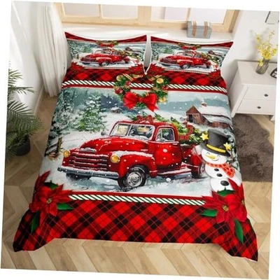 Juego de cama de camión de Navidad talla niños niñas niños rojo decoración a cuadros rey Navidad 02 Foto 1 de 4