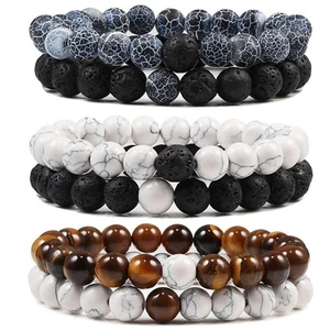 Bracciale duo pietre naturali uomo/donna, gioiello protezione 8 mm - Imagen 1 de 6