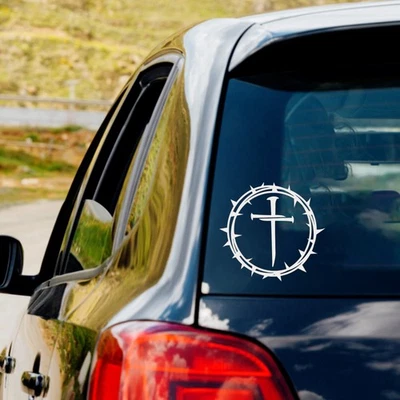 Crown of Thorns with Cross Vinyl Decal Sticker Car Truck Window Christian Jesus