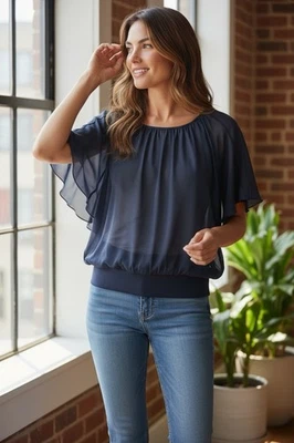 Espirit Navy Blue Chiffon Blouse Size 6 - Image 1 of 4