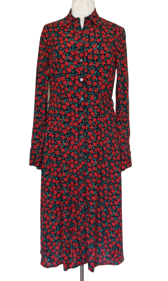 Vestido Camisa Boden 6R Mujer Negro Rojo Estampado Floral Midi Botón Delantero Manga Larga Foto 1 de 4