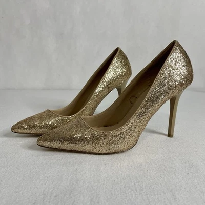 Tacón de aguja Forever 21 dorado brillante punta puntiaguda talla 9 Foto 1 de 4