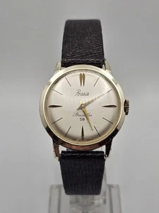 Vintage Rare 1950s Basis Bruxelles 58 Mens Mechanical Analog Watch Brown XL Band - Bild 1 von 16