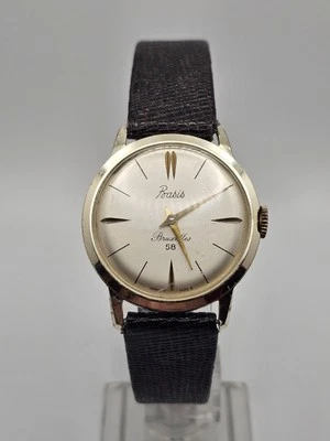 Reloj analógico mecánico vintage raro años 50 Basis Bruxelles 58 para hombre correa marrón XL Foto 1 de 4