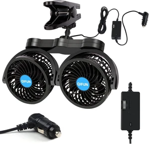 Car Fan Adjustable Dual Head 12V 360° Rotatable 4 Inches Car Clip Fan for Front/ - Picture 1 of 6