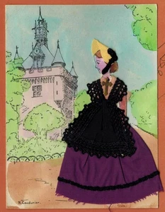 1950-Carte postale peinte-Costume,ajouti-Illustrateur Y.Coudurier-toulouse - Foto 1 di 2