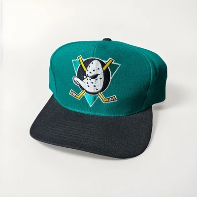 Vintage 90s Mighty Ducks Anaheim Snapback Blockhead Hat Cap NHL Hockey Promo - Image 1 of 4