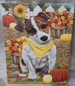 Jack Russell Canvas NEW Fall Pumpkins Sunflowers 16x20 Ready to Hang MSRP: $80 - Picture 1 of 8