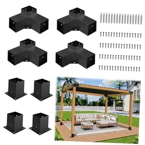 Aluminum Alloy Pergola Kit with 3-Way 4pcs 3-way brackets+4pcs post base - Picture 1 of 8